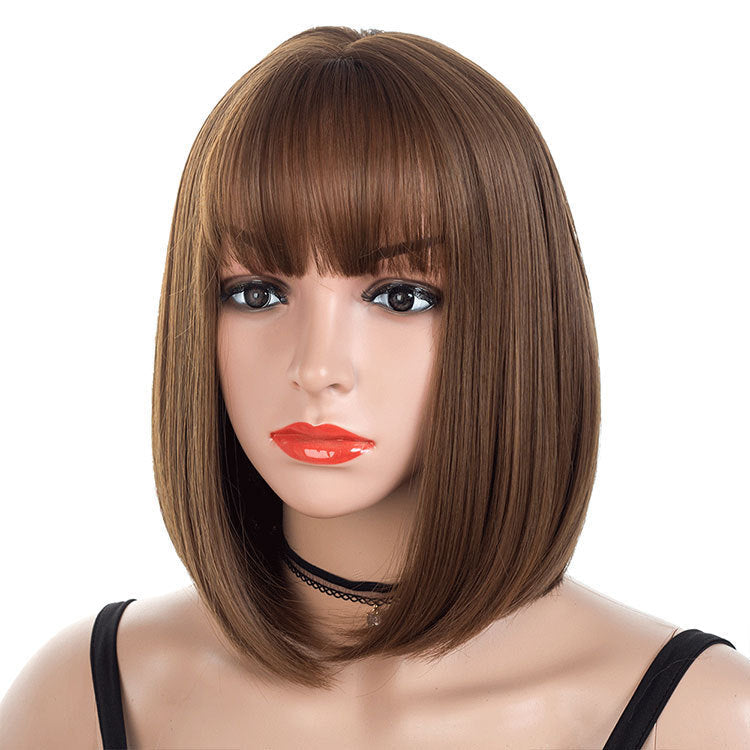Brown Flat Bangs Short Straight Hair
