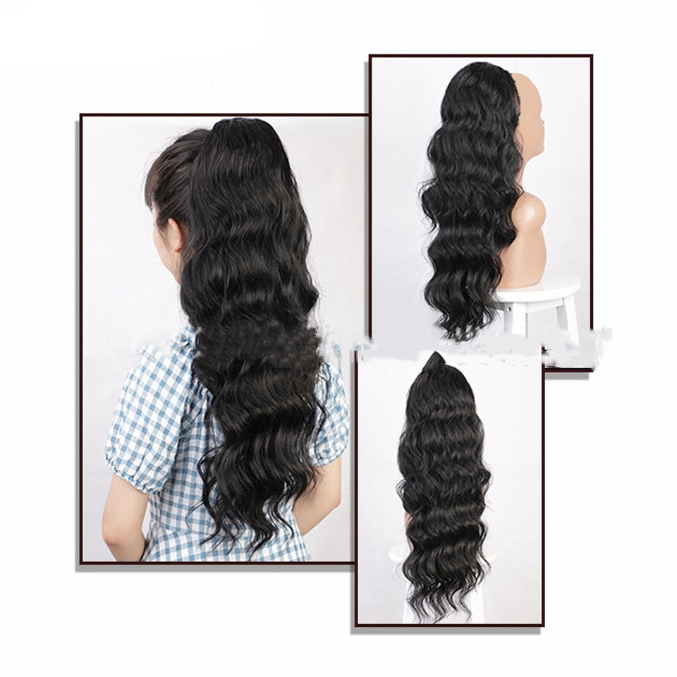 Natural Black Drawstring Ponytail Human Wig