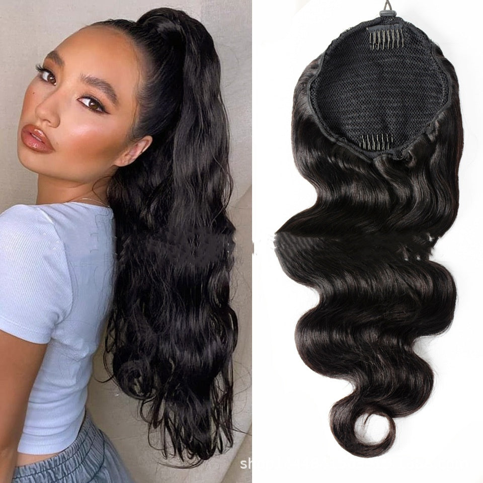 Natural Black Drawstring Ponytail Human Wig