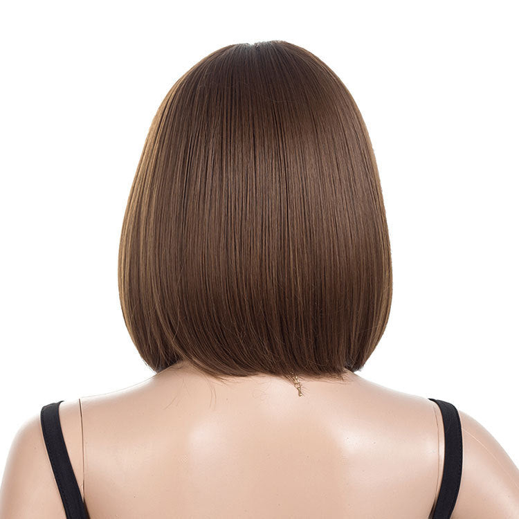Brown Flat Bangs Short Straight Hair