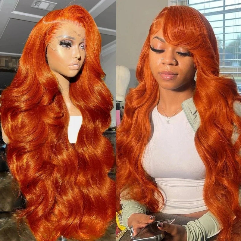 Long Curly Hair Fluffy Curly Hair  Orange Big Wave Real Hair Headband For Women