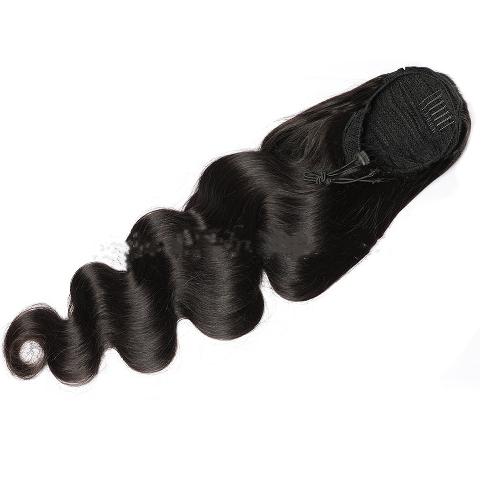 Natural Black Drawstring Ponytail Human Wig